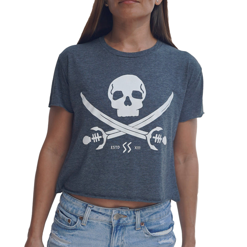 Jolly Roger Loose Fit Crop Top - Heather Navy