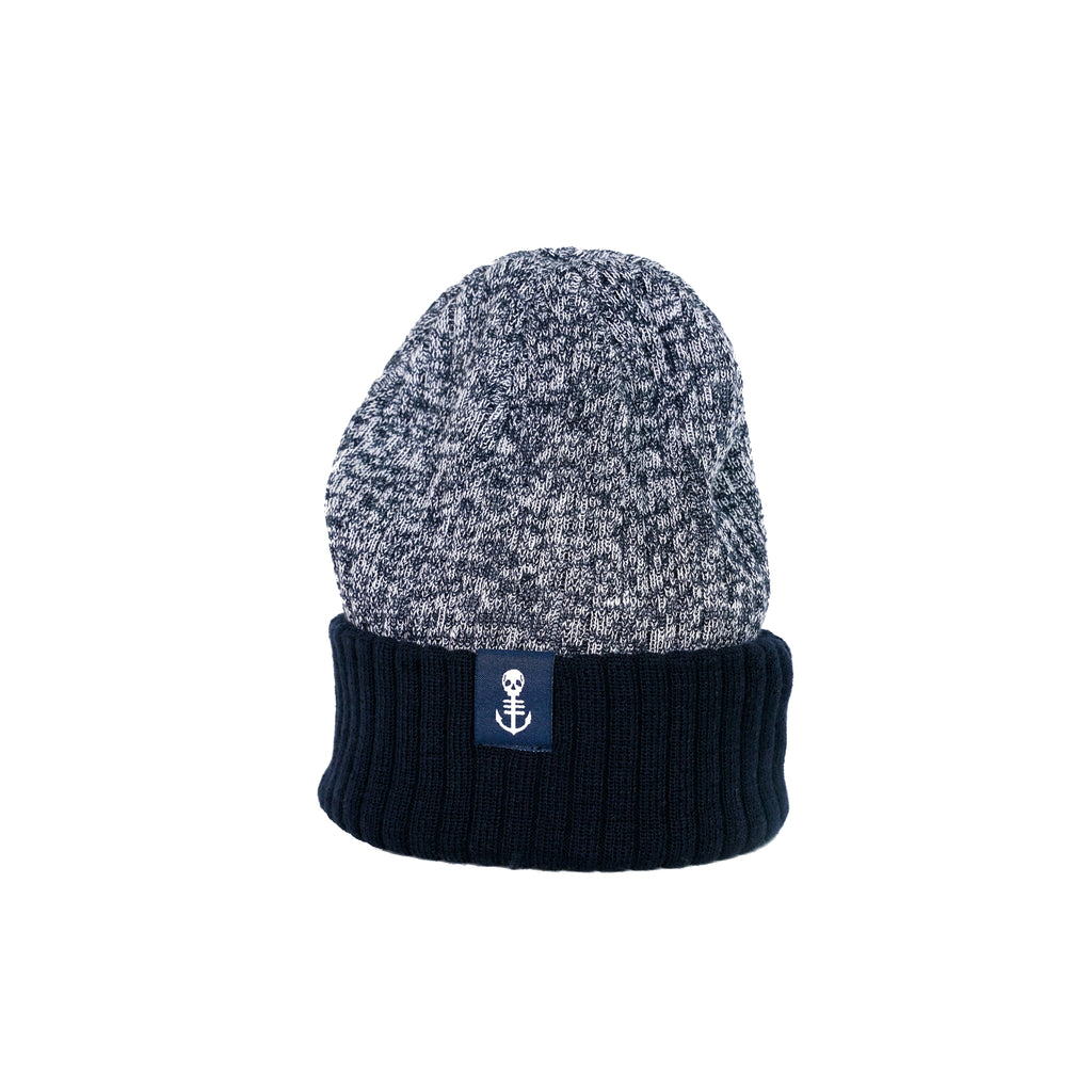 Blue Knit Beanie Hat with Anchor Icon