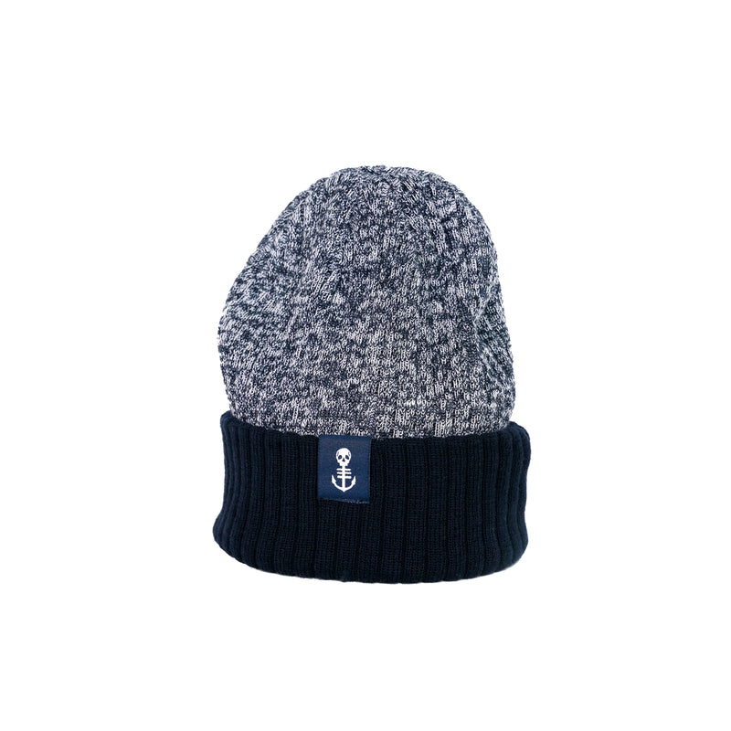 Blue Knit Beanie Hat with Anchor Icon