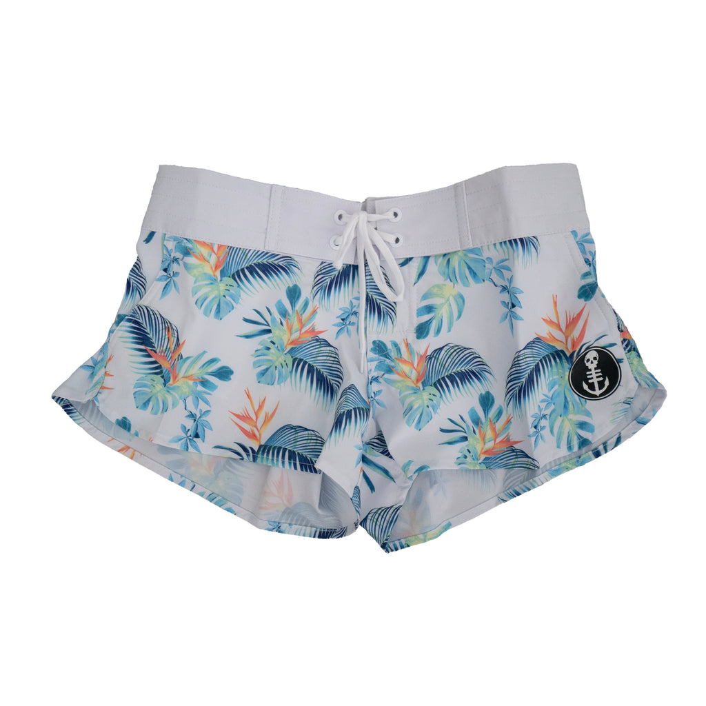 Women's White Floral Drawstring Boardshorts