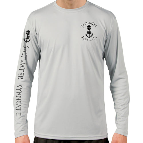 Front of Men's Grey UPF Performance Shirt with Anchor Logo