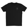 Front of Men's Black T-Shirt with Palm Tree and Skull Coconut