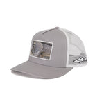 Side View of Grey Snapback Hat with Side Embroidered Snook