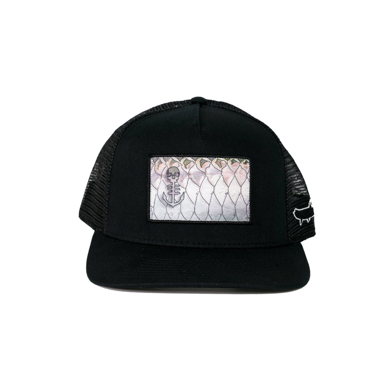 Black Trucker Hat with Tarpon Scales Patch on front