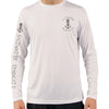 Front of Men's White UPF Fishing Shirt with Small Grey Anchor on Front and Sleeve