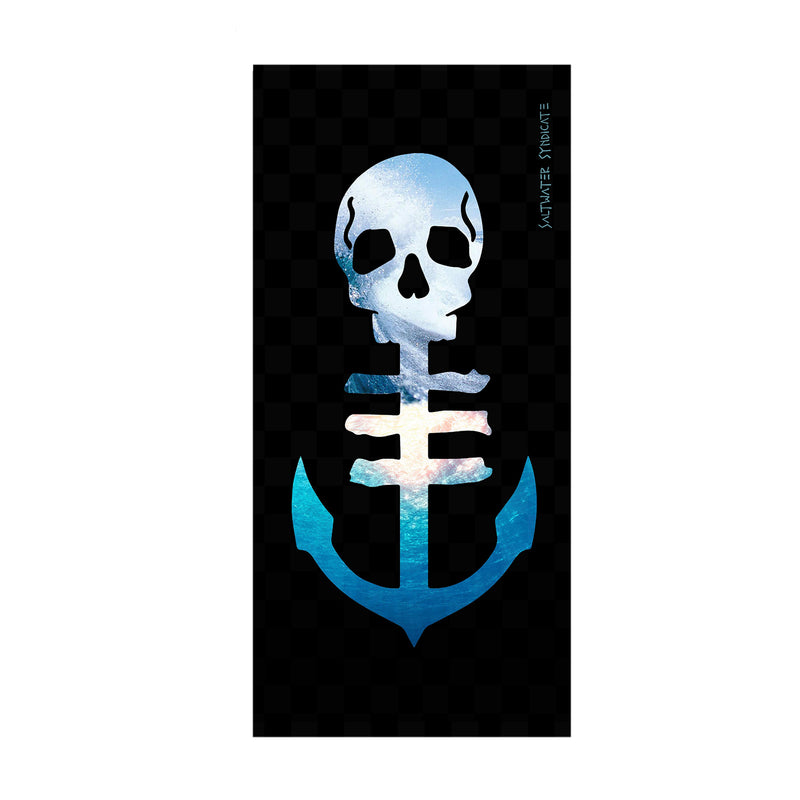 Black Beach Towel with Large Blue and White Anchor