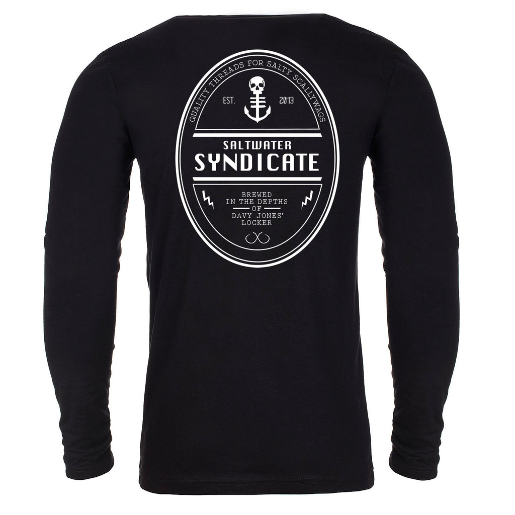 Men's Black Long Sleeve Cotton T-Shirt with Saltwater Syndicate Beer Label