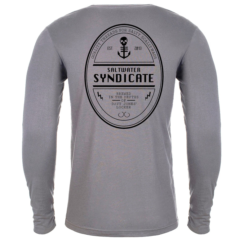 Men's Grey Long Sleeve Cotton T-Shirt with Saltwater Syndicate Beer Label