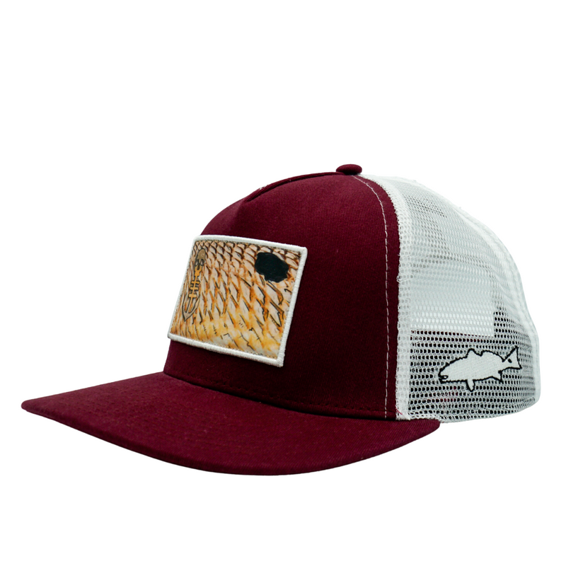 NEW! Redfish Scales Patch Hat - Crimson