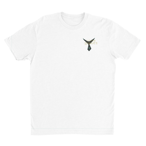 Front of Men's White T-Shirt With Saltwater Tuna Tail Icon