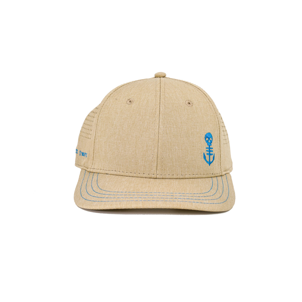 Khaki Low Profile Performance Hat with Blue Anchor Icon