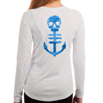 Women's White UPF Performance Shirt with Open Ocean Blue Anchor