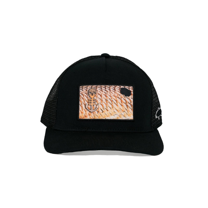 Black Hat with Redfish Scales Embroidered Patch